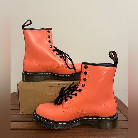 Dr.Martens 1460 Patent Leather Lace Up Boots Coral US Women 8/UK 6(30713695)$170 - Picture 1 of 12